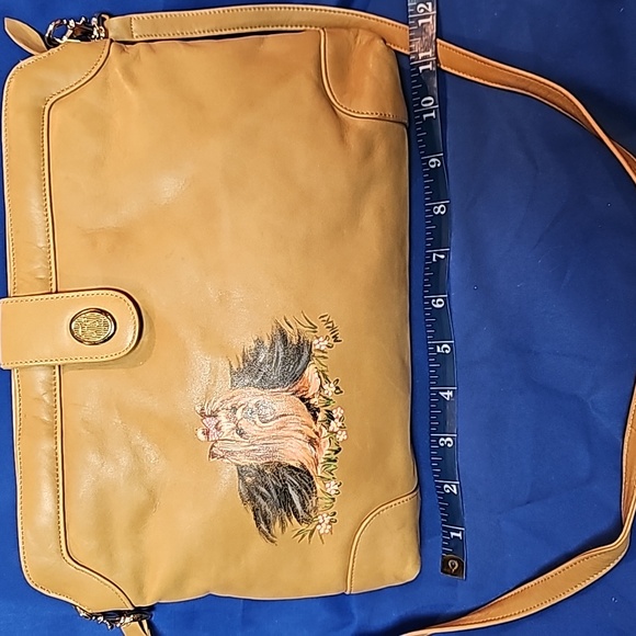 Vintage, New FS Originals Leather Hand Painted Yorkie by Mikki Purse Caramel - Picture 11 of 14
